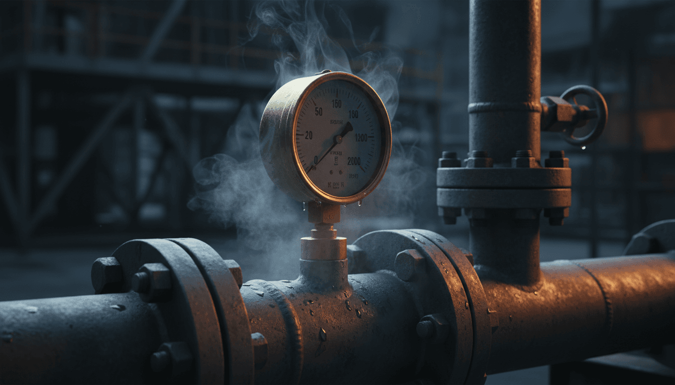 Pressure gauge on operating natural gas pipeline